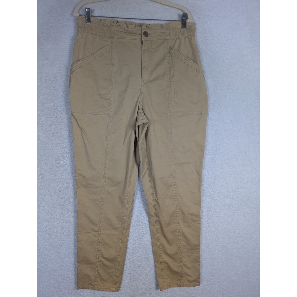 Natural Reflections Paperbag Pants Women's 10 Tan High Rise Tapered Stretch Leg